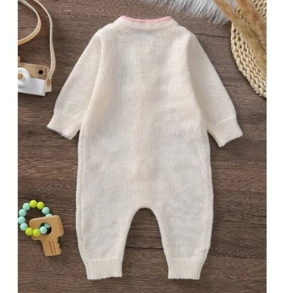 Baby Girls White Pink Floral Sweater Romper - Picture 6 of 7